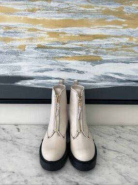 Coach Cream Front-Zip Platform Ankle Boots